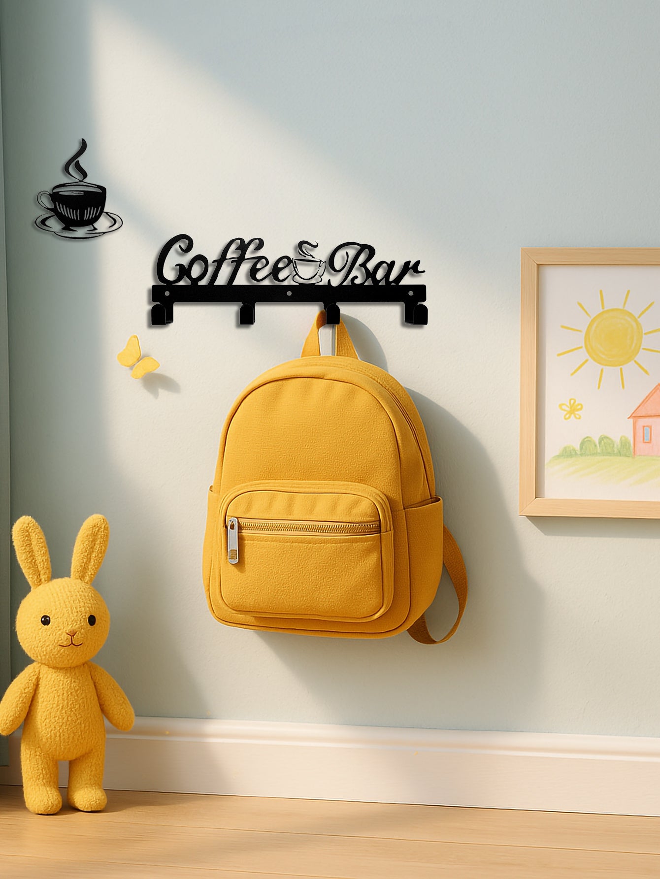 Metal Wall-Mounted Mug Rack with Hooks – Coffee Cup Holder for Kitchen Wall Decor