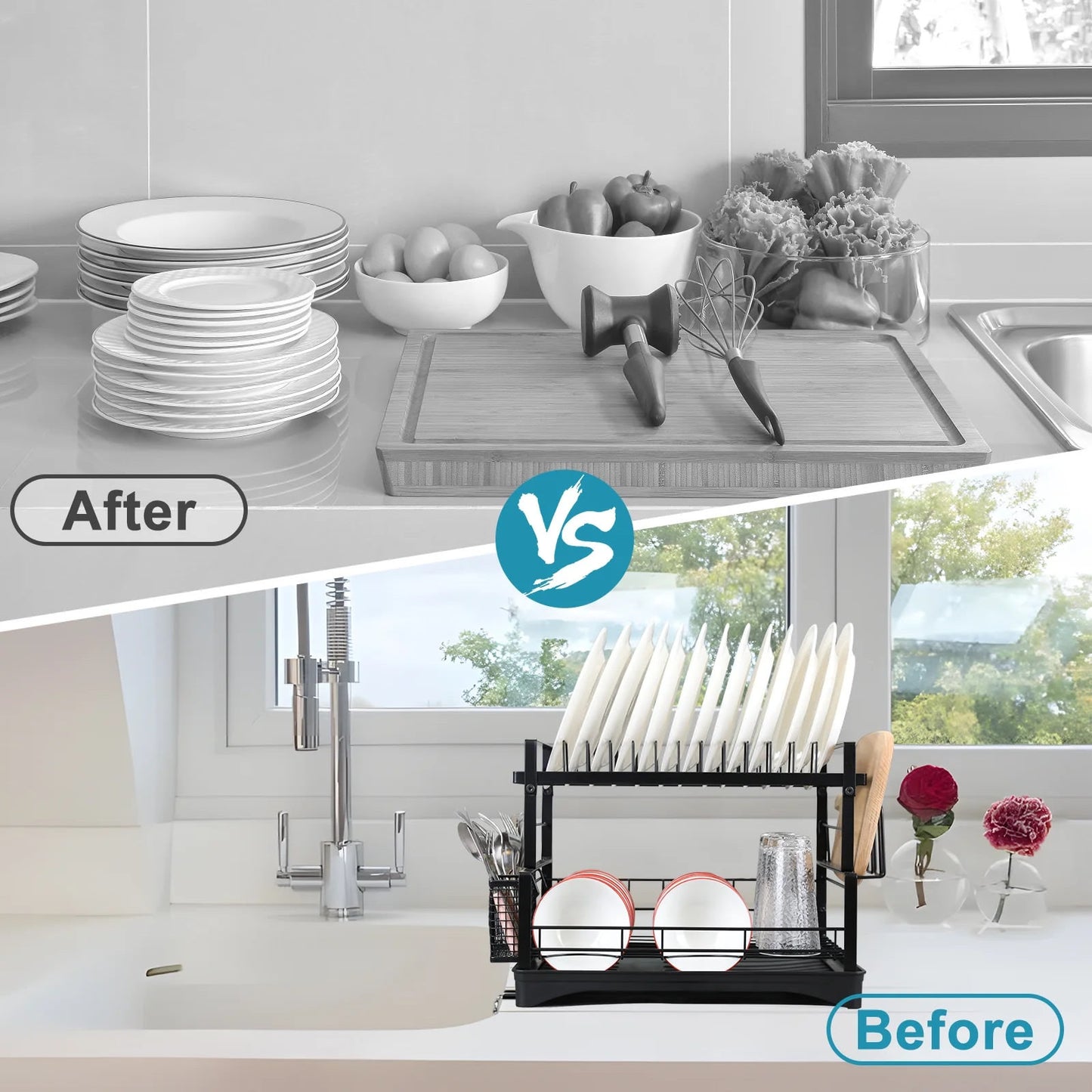 2-Piece Kitchen Organizer Set – Pot & Pan Rack + Dish Drying Rack for Compact & Renter-Friendly Homes