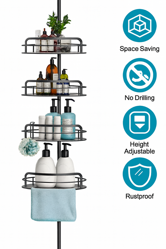 Tension Pole Corner Shower Caddy – Rust-Free Bathroom Storage Rack