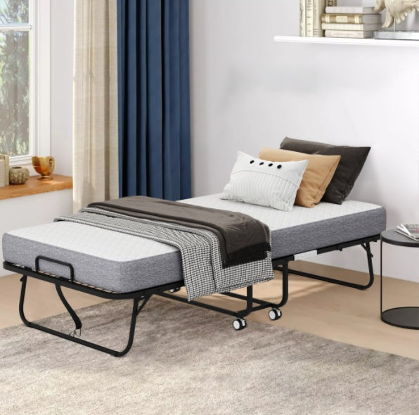 Folding Rollaway Bed with Foam Mattress – Portable Guest Sleeper