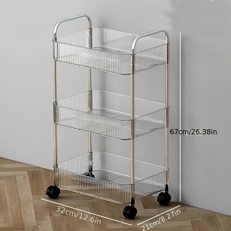 3-Tier Acrylic Cosmetic Storage Cart with Wheels – Portable Vanity Organizer