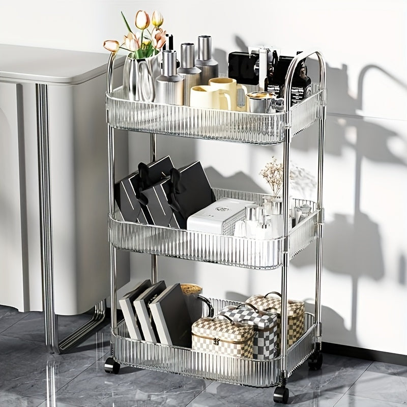 3-Tier Acrylic Cosmetic Storage Cart with Wheels – Portable Vanity Organizer