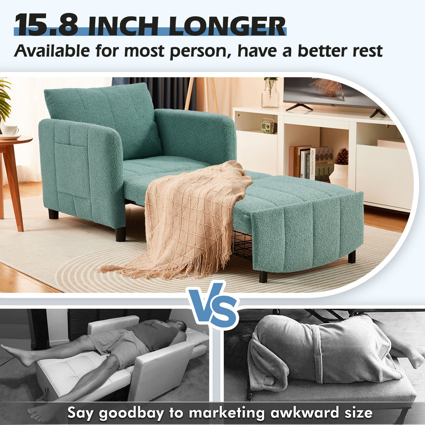4-in-1 Sleeper Chair Bed with Adjustable Backrest – Space-Saving Guest Bed