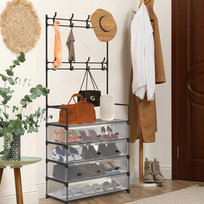 DIY Hall Tree Shoe Rack Organizer – 5-Tier Freestanding Coat Stand with Hooks for Bedroom & Entryway