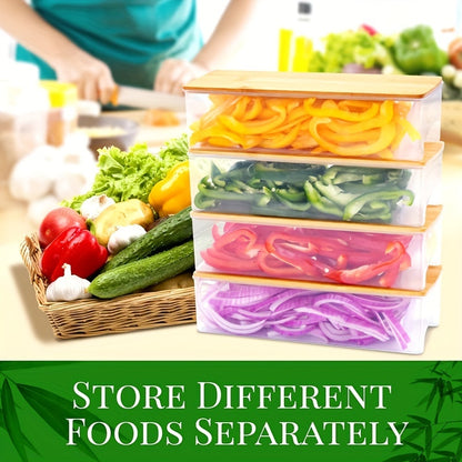 Bamboo Cutting Board with Drawer – Includes 4 Trays, Lids & Vegetable Peeler Set