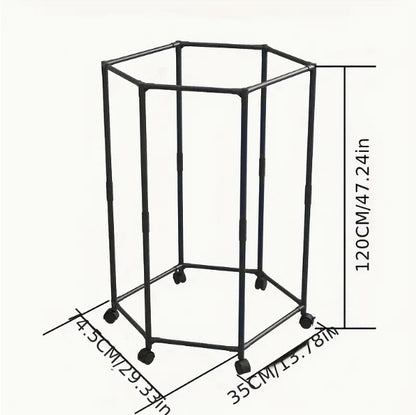 Hexagon Rolling Clothes Rack – Metal Floor Standing Drying & Garment Organizer for Small Rooms, Dorms & Apartments