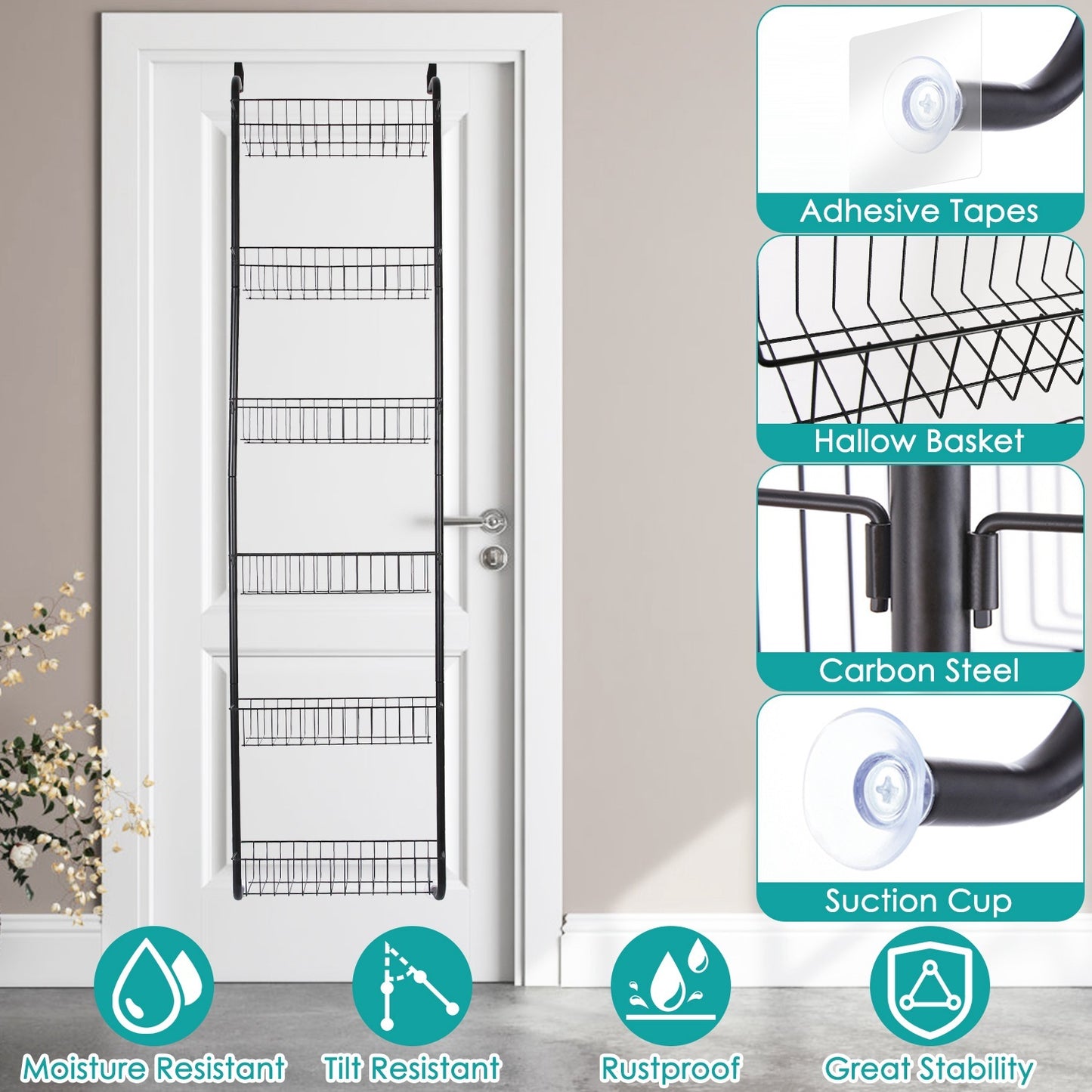 6-Tier Over-the-Door Pantry Organizer with Adjustable Hooks