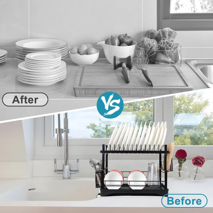 2-Piece Kitchen Organizer Set – Pot & Pan Rack + Dish Drying Rack for Compact & Renter-Friendly Homes