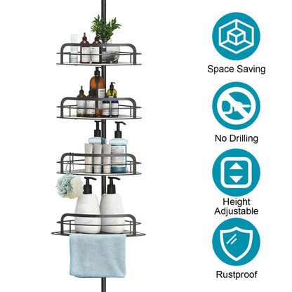 Tension Pole Corner Shower Caddy – Rust-Free Bathroom Storage Rack