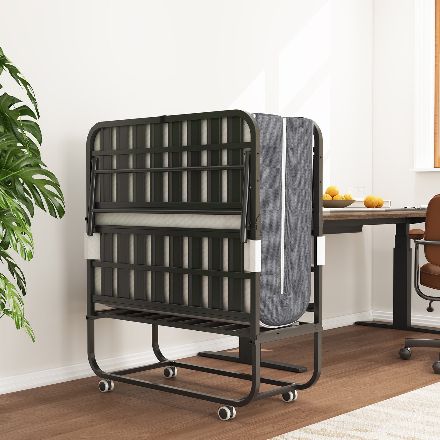 Portable Twin Folding Bed – Rollaway Guest Bed with Memory Foam Mattress & Metal Frame