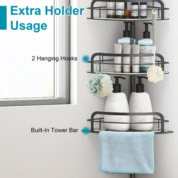 Tension Pole Corner Shower Caddy – Rust-Free Bathroom Storage Rack