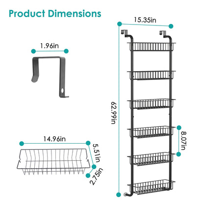 6-Tier Over-the-Door Pantry Organizer with Adjustable Hooks
