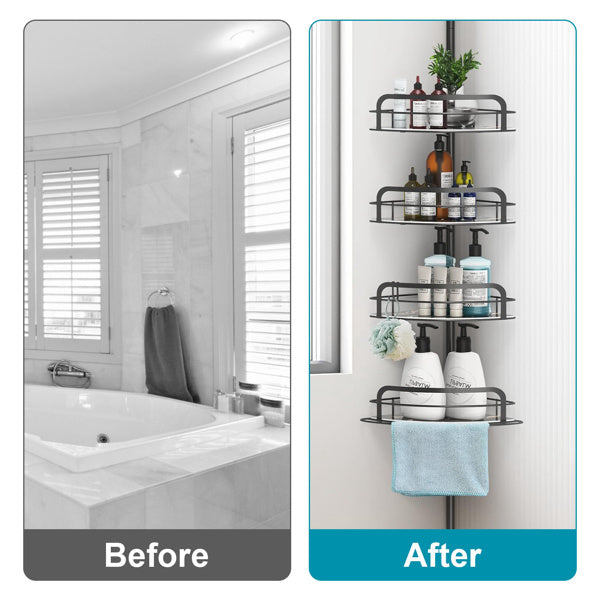 Tension Pole Corner Shower Caddy – Rust-Free Bathroom Storage Rack