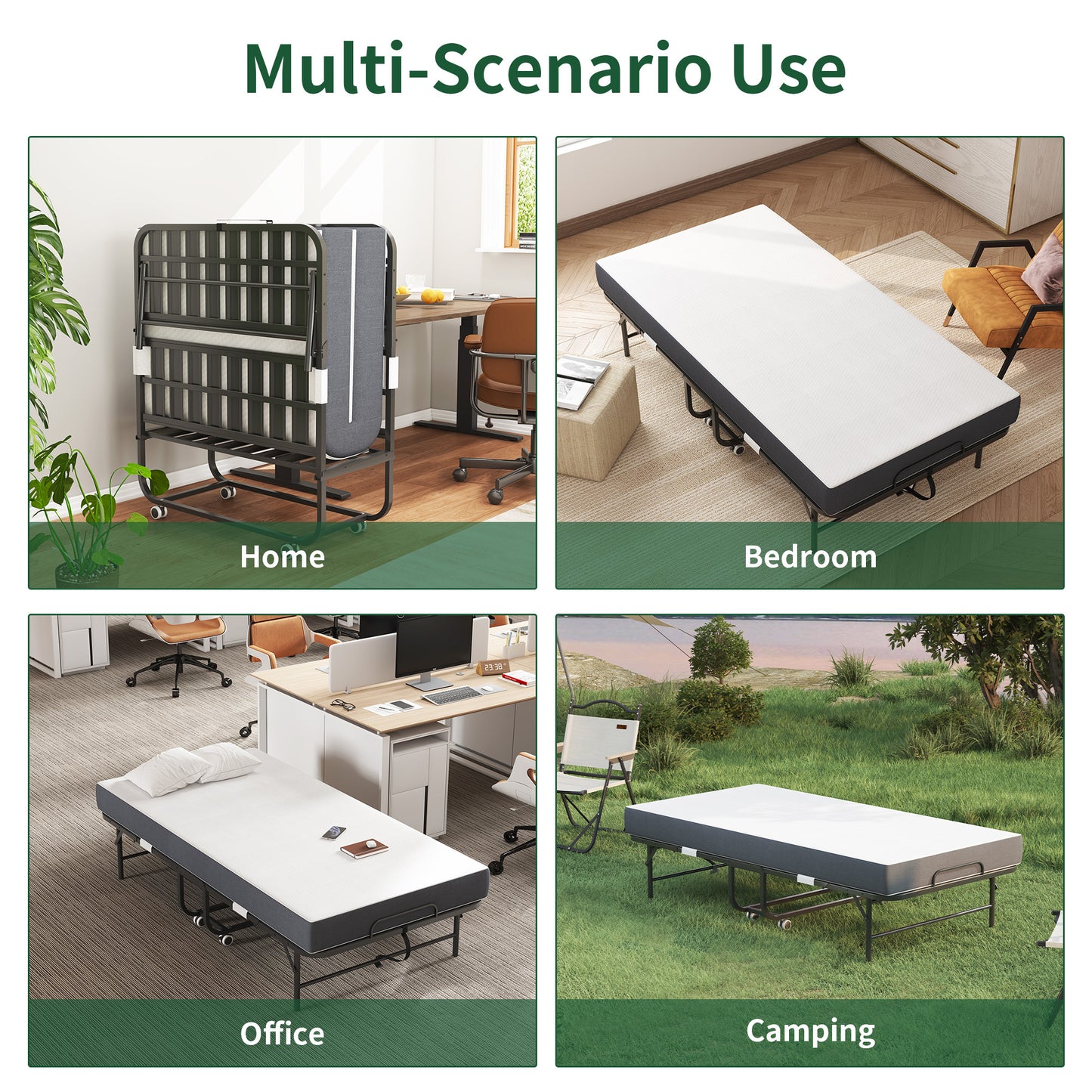 Portable Twin Folding Bed – Rollaway Guest Bed with Memory Foam Mattress & Metal Frame