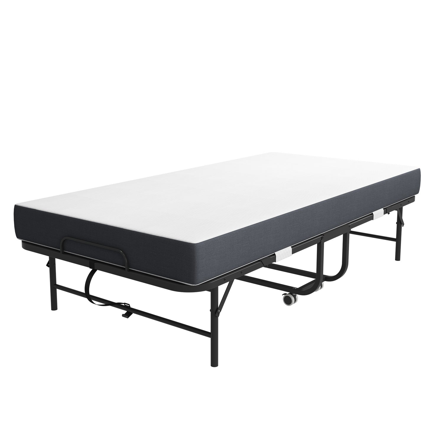 Portable Twin Folding Bed – Rollaway Guest Bed with Memory Foam Mattress & Metal Frame