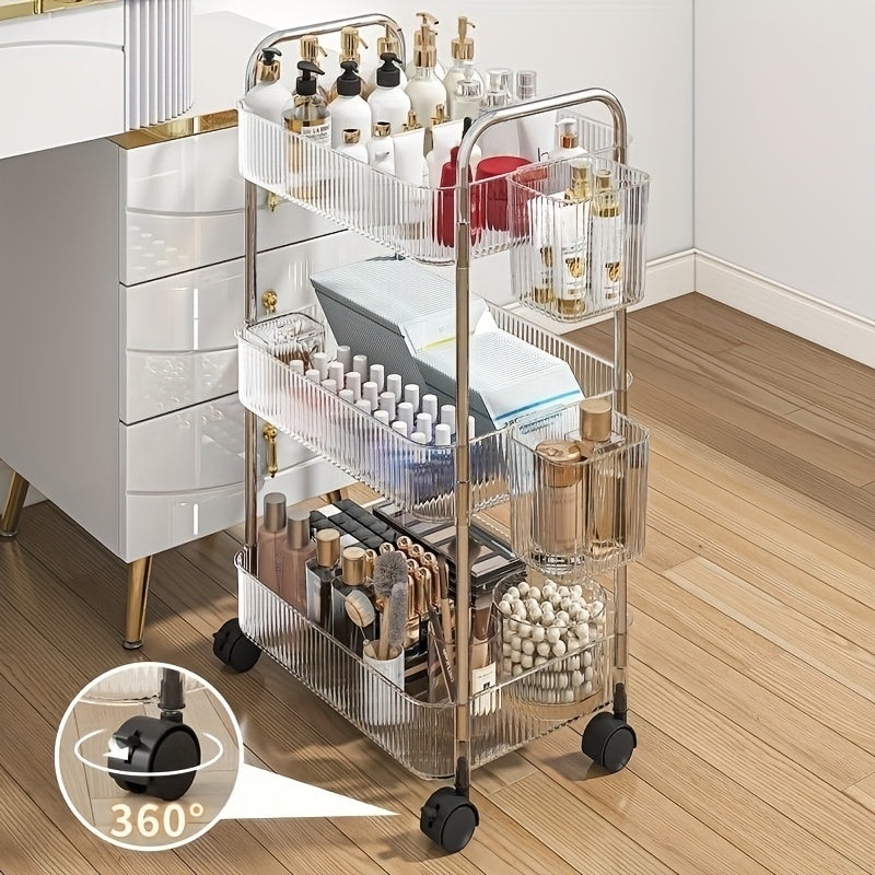 3-Tier Acrylic Cosmetic Storage Cart with Wheels – Portable Vanity Organizer