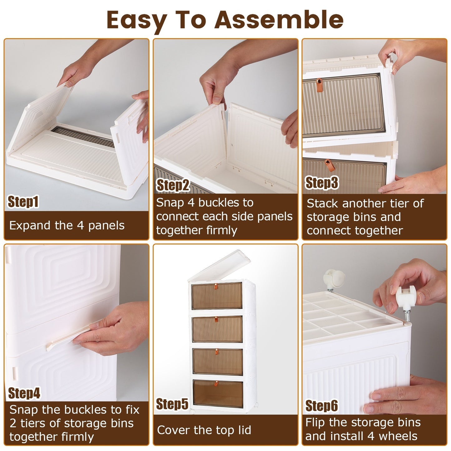 4-Piece Foldable Storage Bins with Wheels & Magnetic Door Design