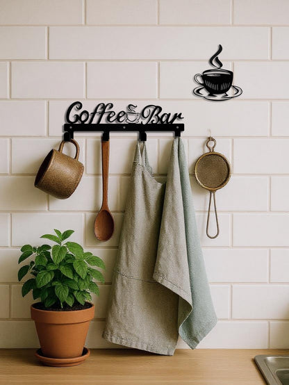 Metal Wall-Mounted Mug Rack with Hooks – Coffee Cup Holder for Kitchen Wall Decor