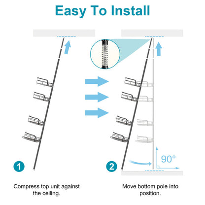 Tension Pole Corner Shower Caddy – Rust-Free Bathroom Storage Rack