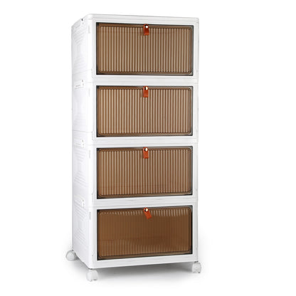 4-Piece Foldable Storage Bins with Wheels & Magnetic Door Design