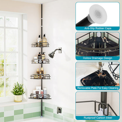 Tension Pole Corner Shower Caddy – Rust-Free Bathroom Storage Rack