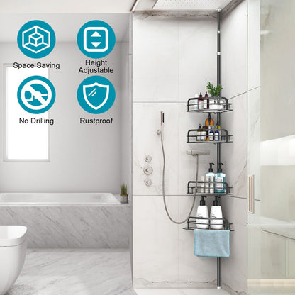 Tension Pole Corner Shower Caddy – Rust-Free Bathroom Storage Rack
