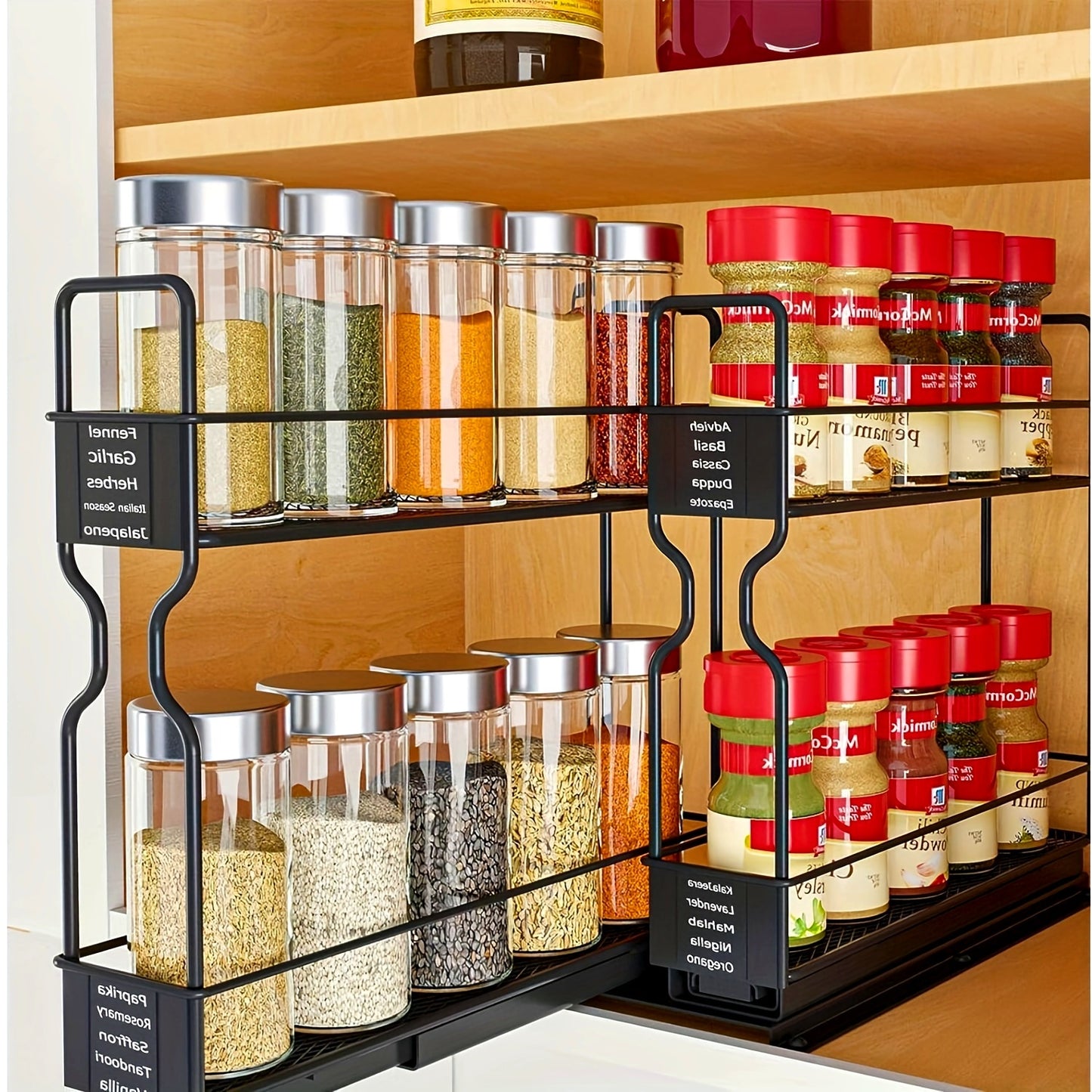 Sliding Rail Spice Rack – Drill-Free Kitchen Organizer for Cabinets