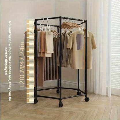 Hexagon Rolling Clothes Rack – Metal Floor Standing Drying & Garment Organizer for Small Rooms, Dorms & Apartments