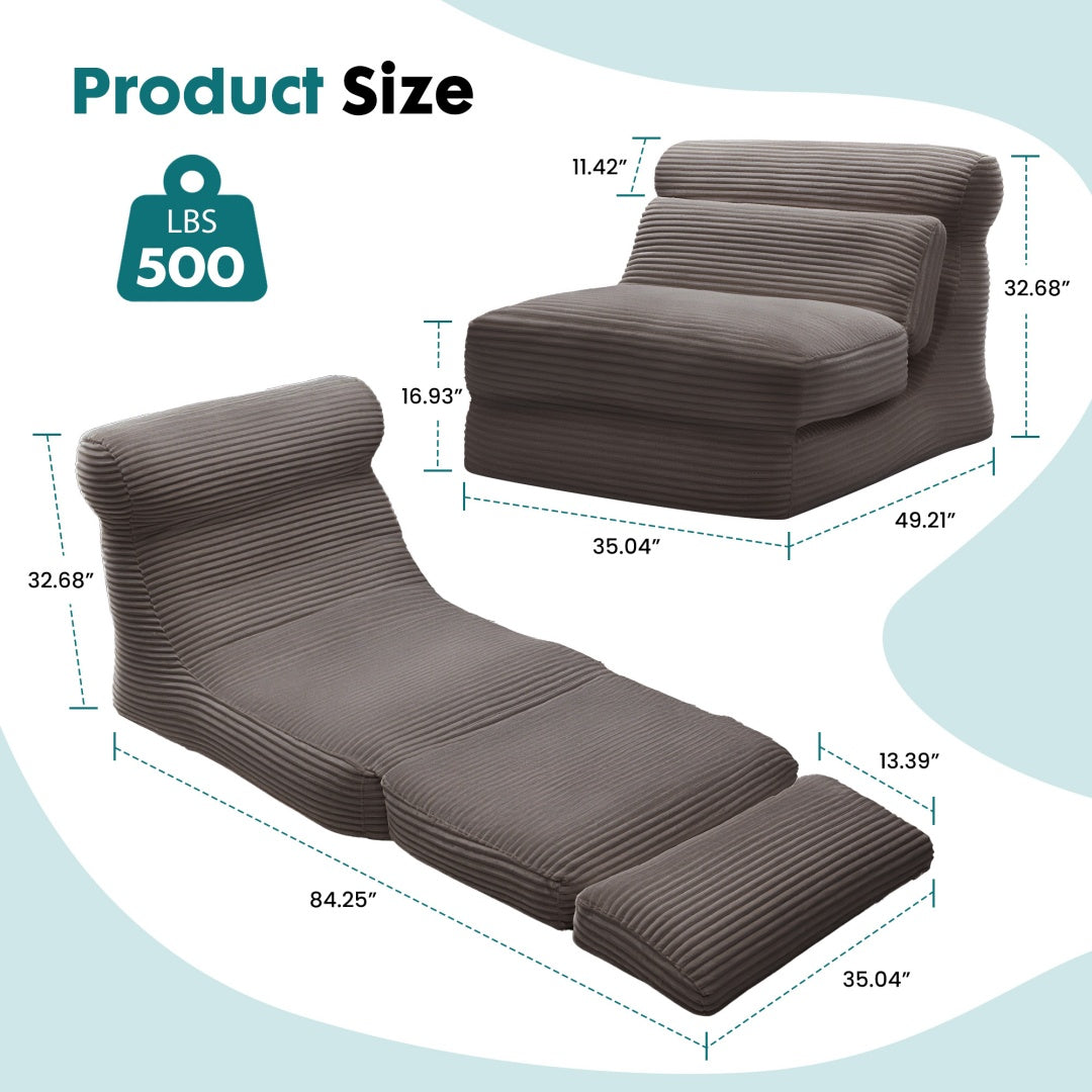 Portable Folding Sofa Bed – Convertible Sleeper Chair with Back Support & Foldable Floor Couch