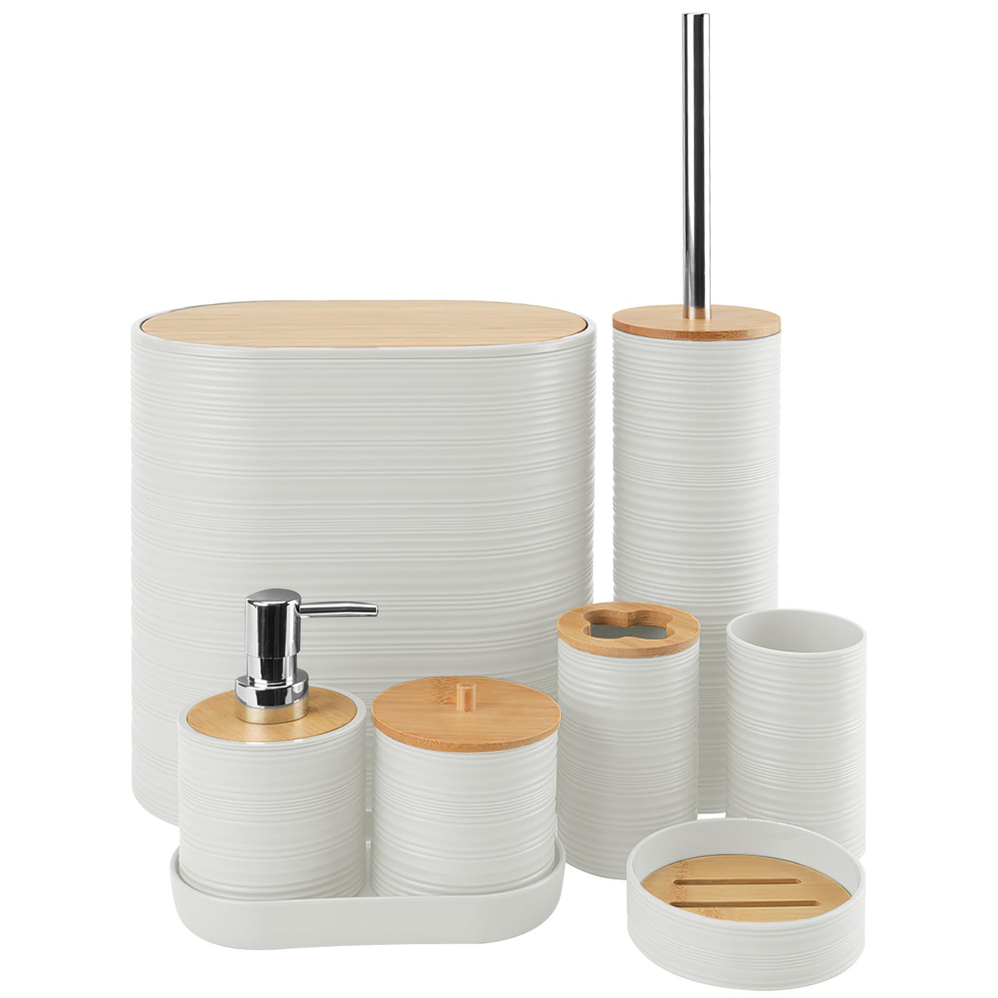 8-Piece Modern Bathroom Accessories Set – Soap Dispenser, Cup & Tray Set