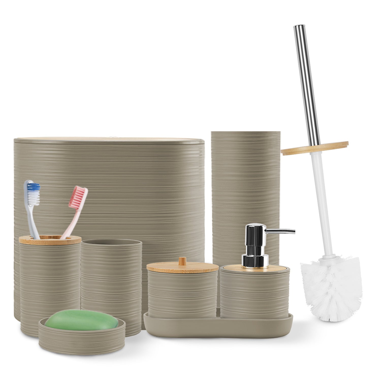 8-Piece Modern Bathroom Accessories Set – Soap Dispenser, Cup & Tray Set